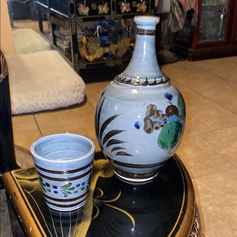 BOX41 Handcrafted Ceramic Vase with Blue and Brown Accents